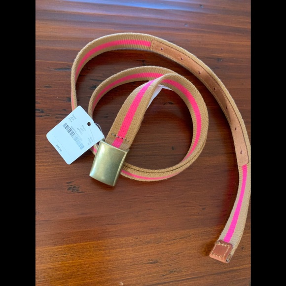 NWT J CREW pink/brown striped belt with gold toned hardware. Never used!